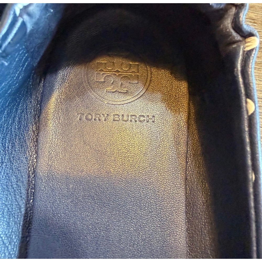 Tory Burch Minnie Travel Ballet Flats Navy Blue Polka Dot Leather Logo 7M 6098 - Picture 7 of 10